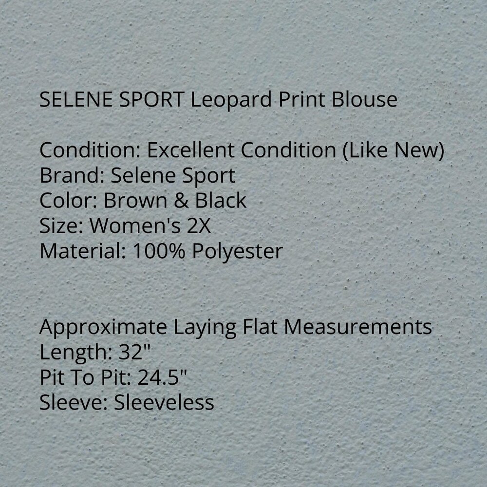 Selene Sport Size 2X Sleeveless Leopard Print Blouse - Picture 5 of 5